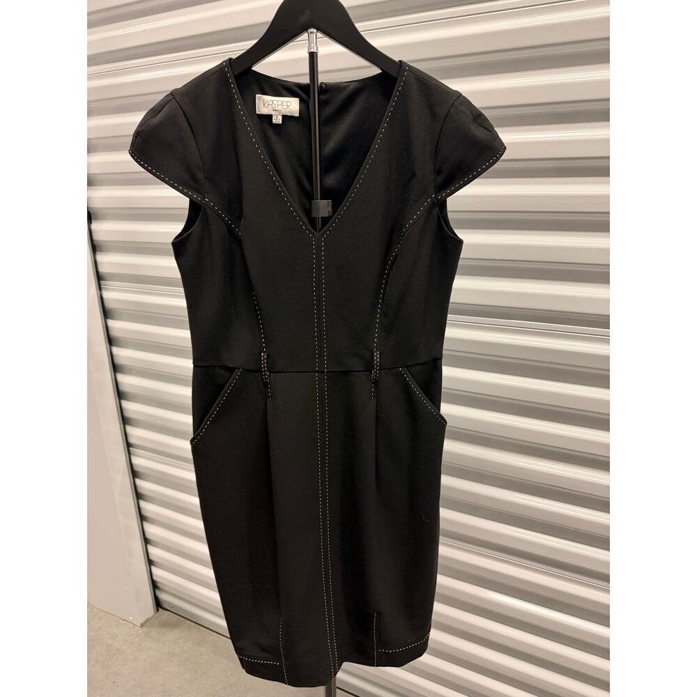 Kasper Dress Cap Sleeves and White Piping EUC 8